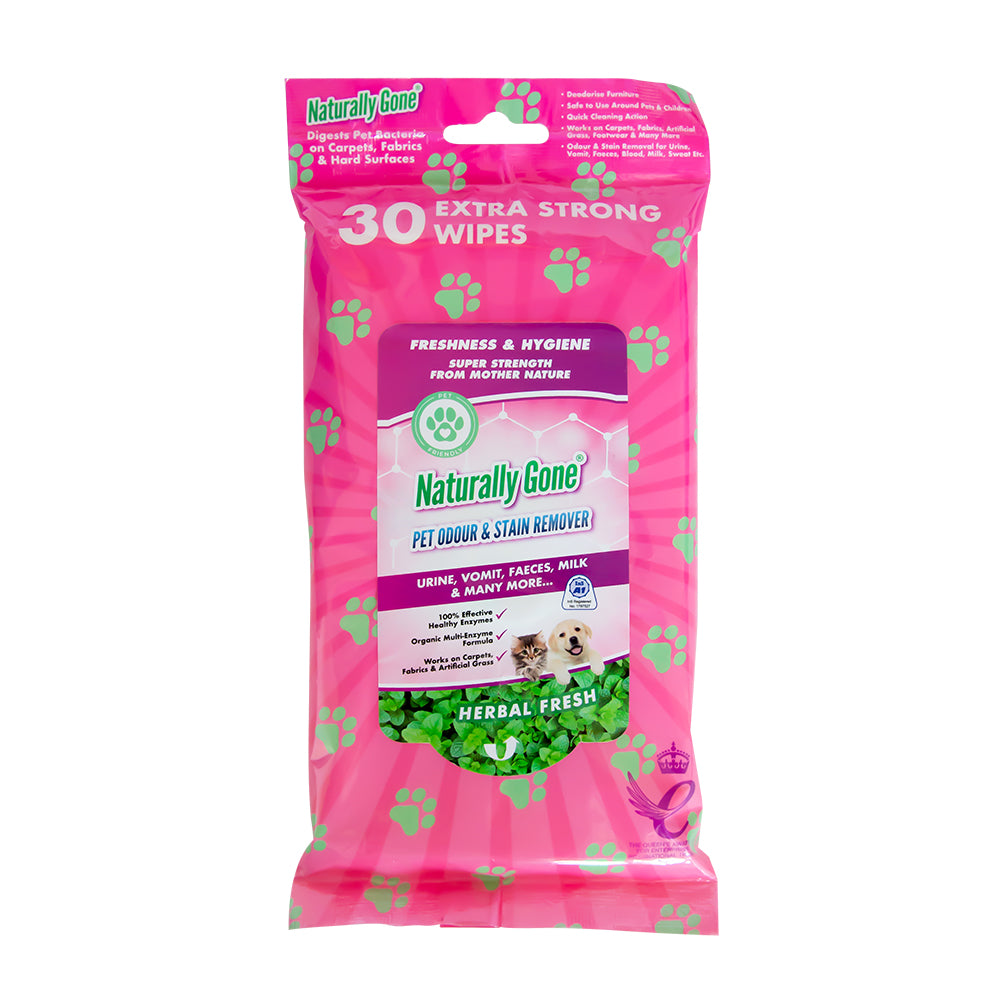 Naturally Gone® Pet Odour & Stain Remover Wipes Herbal Fresh